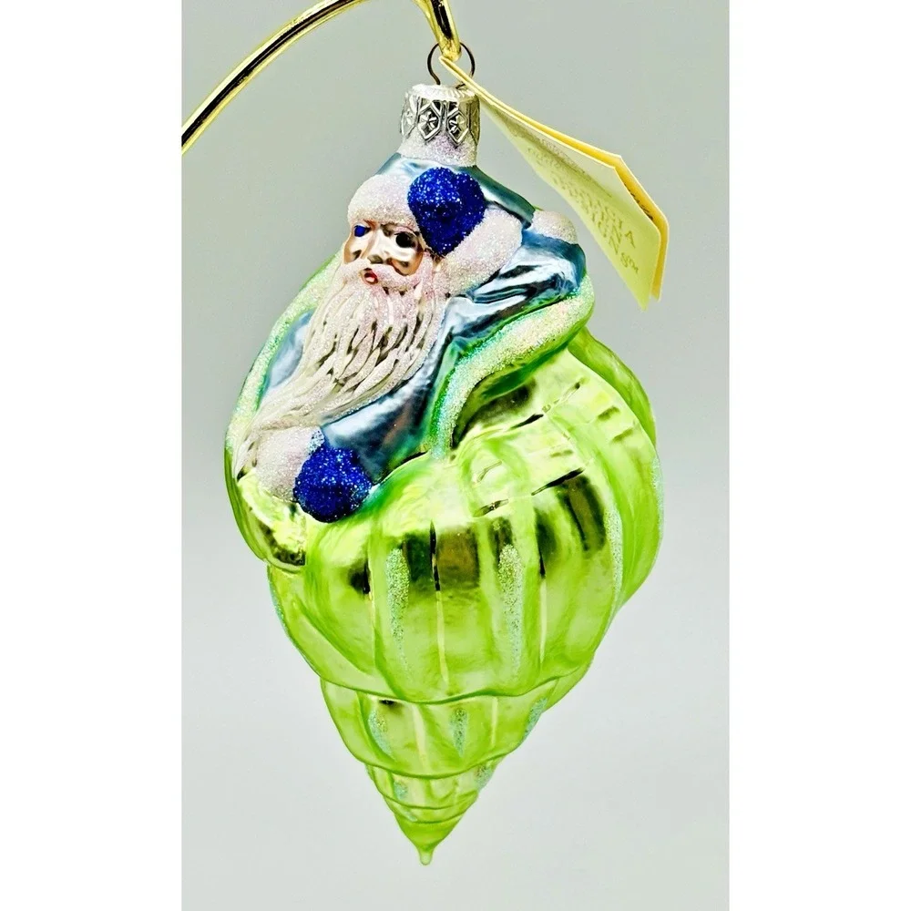 Patricia Breen Coastal Santa Blue Suit Green Shell Christmas Ornament‎ 1997